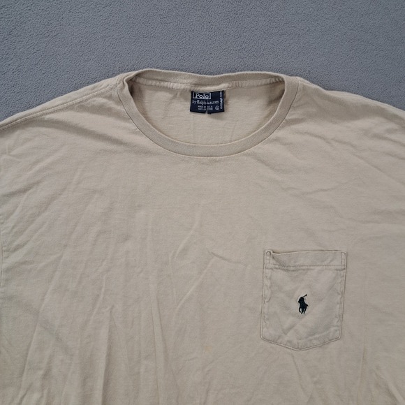 Polo by Ralph Lauren Beige Cotton Pocket T Shirt Mens XL Made in USA - Picture 4 of 10
